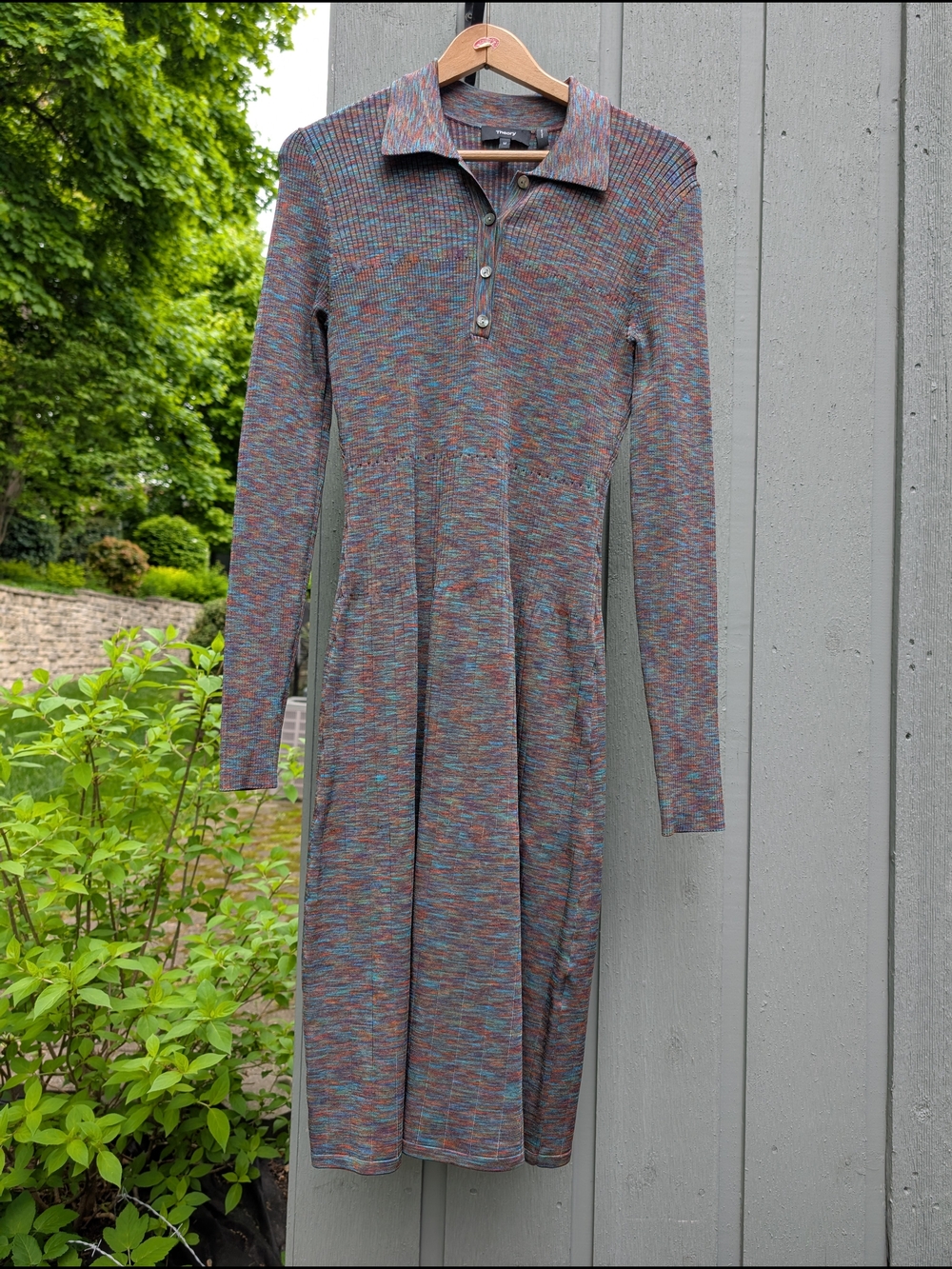 Theory Multicolor Ribbed Polo Knit Long Sleeve Dress